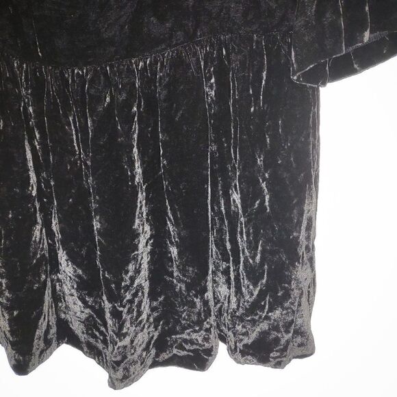 Madewell Black Dress Velvet Long Bell Sleeves Scoop Neck Drop Fit & Flare XS - Picture 4 of 11